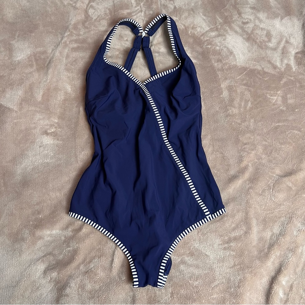 ANITA NWOT 'Leoni' Full Coverage Blue Nautical One Piece Swimsuit - Size 34C